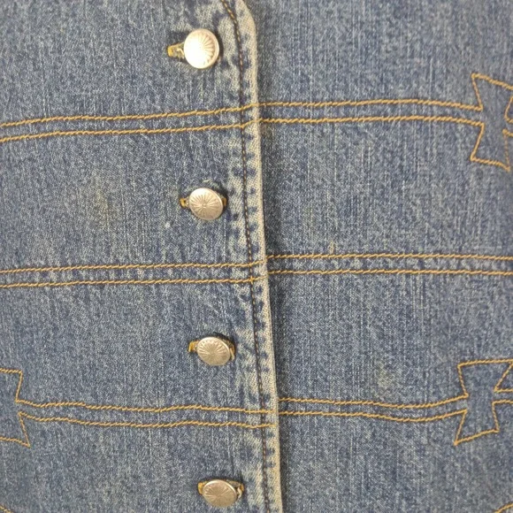 Vintage Wrangler Western Denim Vest Womens Large Blue Button Front - Picture 6 of 13